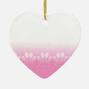 Pink And White Paws With Newsprint Background Ceramic Tree Decoration
