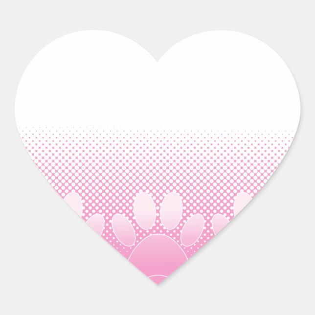 Pink And White Paws With Newsprint Background Heart Sticker (Front)