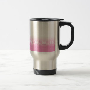 Pink And White Paws With Newsprint Background Travel Mug
