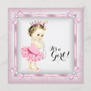 Pink and White Pearl Princess Tutu Baby Shower Invitation