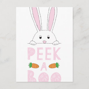 Pink and White Peeking Easter Bunny Peek-A-Boo Postcard