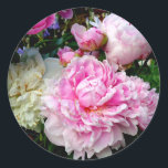 Pink and White Peonies Classic Round Sticker<br><div class="desc">Romantic elegant graceful classic vintage Pink and White Peonies -photo by H Cooper</div>