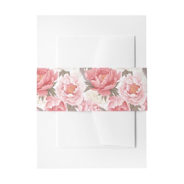 Pink and White Peonies Invitation Belly Band (Front Example)