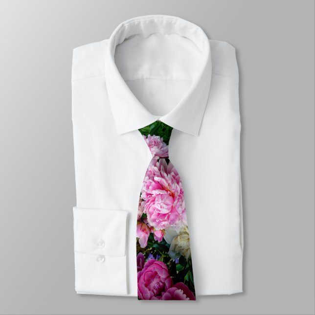 Pink and White Peonies Tie (Tied)
