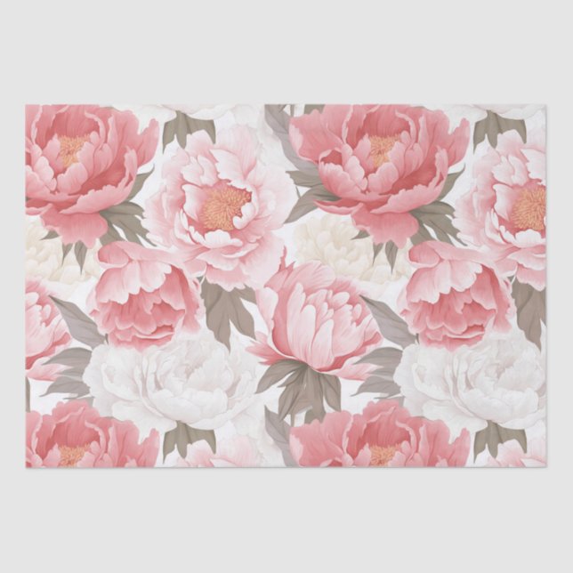 Pink and White Peonies Tissue Paper (Front)
