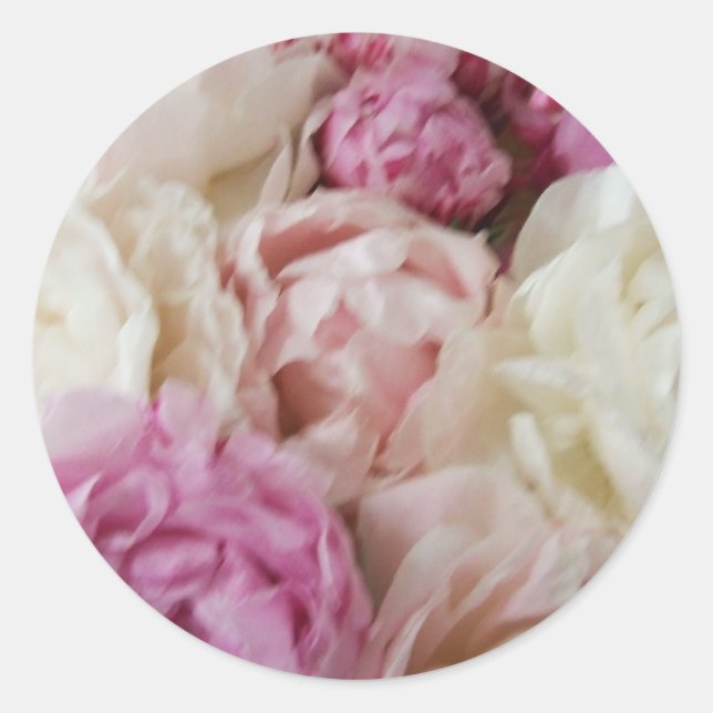 Pink and White Peonies Wedding Stickers (Front)