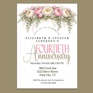 Pink and White Peony 40th Wedding Anniversary Invitation