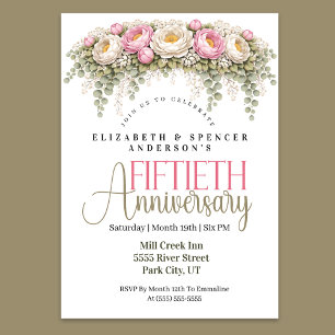 Pink and White Peony 50th Wedding Anniversary Invitation