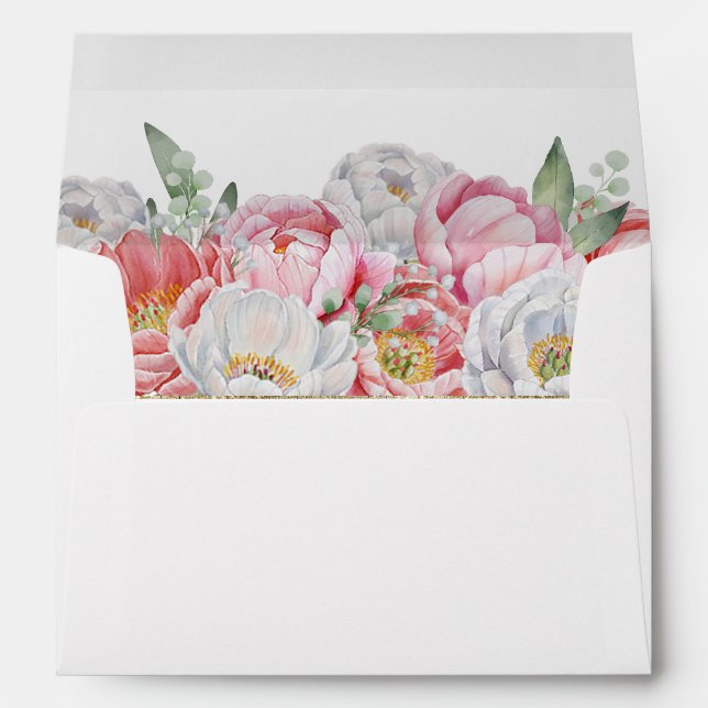 Pink and White Peony Wedding Envelope (Back (Bottom))