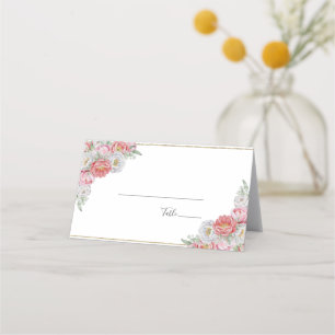 Pink and White Peony Wedding Place Card