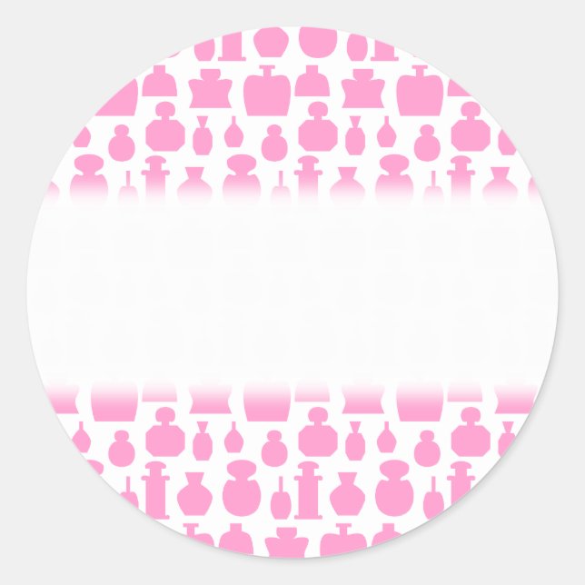 Pink and White Perfume Bottle Pattern. Classic Round Sticker (Front)