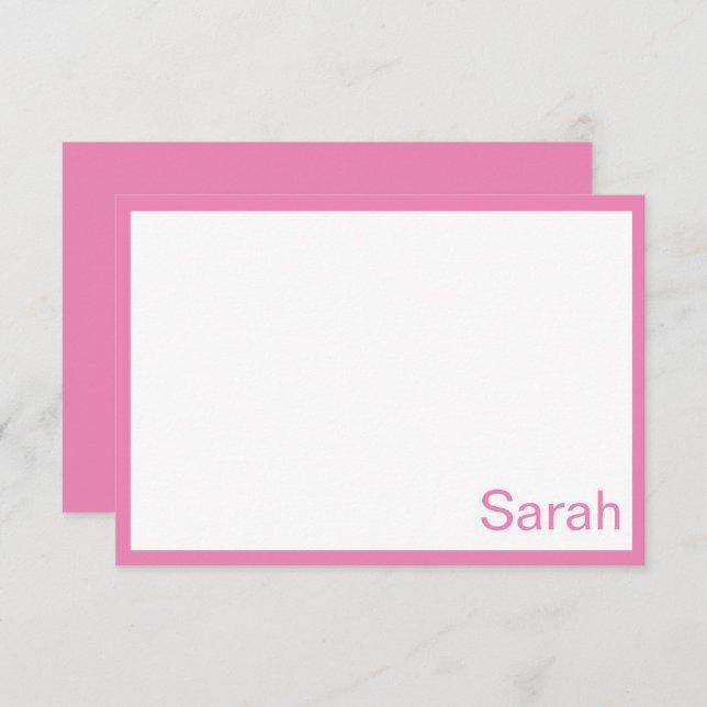 Pink and White Personalised Flat Note Card (Front/Back)