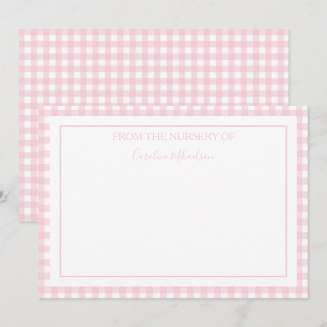 Pink and White Personalised Gingham Pattern  Card (Front/Back)