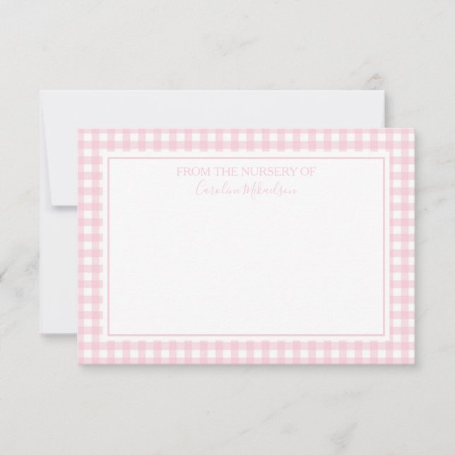 Pink and White Personalised Gingham Pattern  Thank You Card (Front)