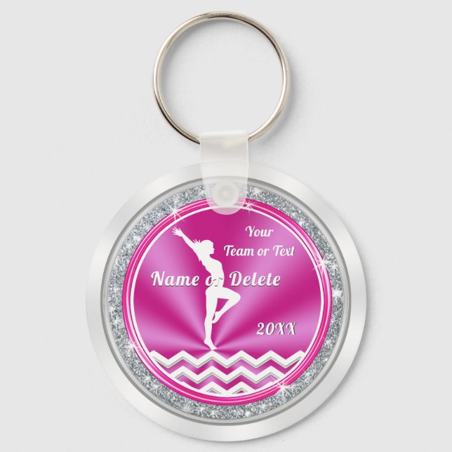Pink and White Personalised Gymnastics Team Gifts Key Ring (Front)