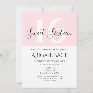 Pink and White Personalised Photo Sweet Sixteen Invitation