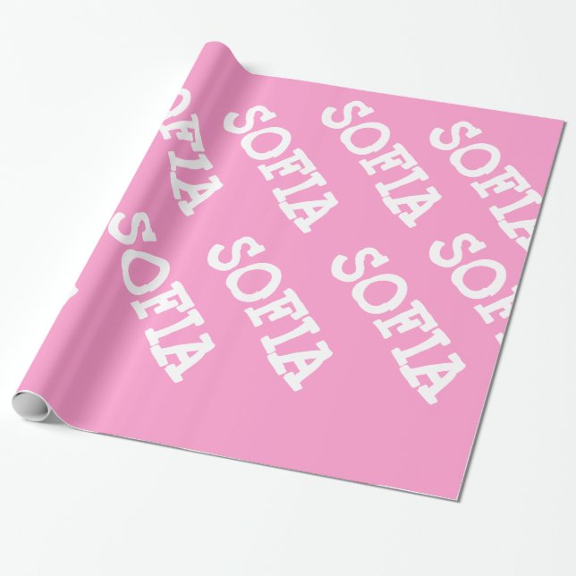 Pink and White Personalised Wrapping Paper (Unrolled)