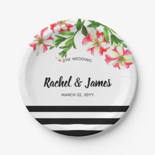 Pink and White Petunias Floral Art Paper Plate