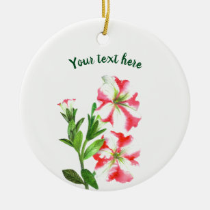 Pink and White Petunias Watercolor Floral Art Ceramic Tree Decoration