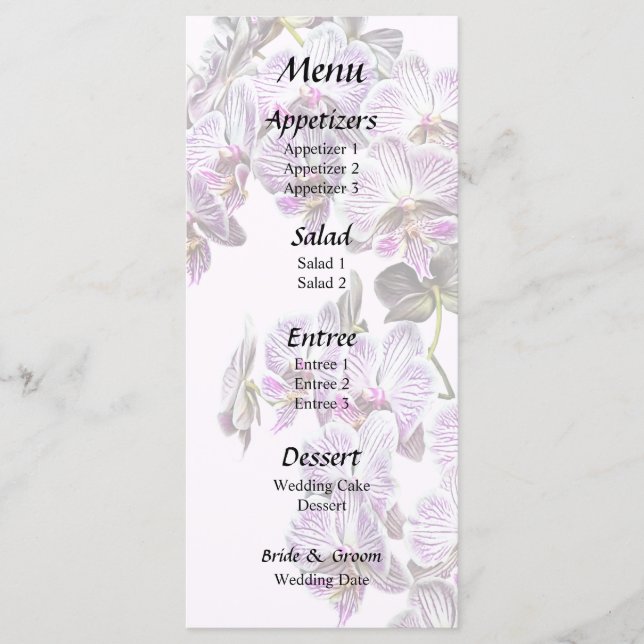 Pink and White Phalaenopsis Orchids Menu (Front)