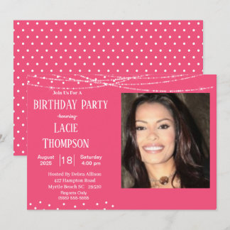 Pink and White Photo Birthday  Invitation
