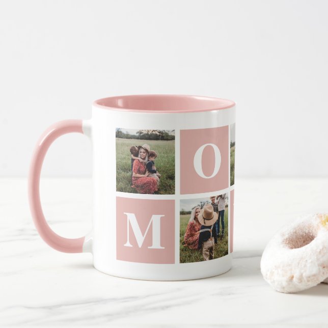 Pink and White Photo Collage Mummy Mug (With Donut)