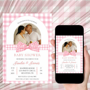 Pink and White photo Minimalist Baby shower  Invitation