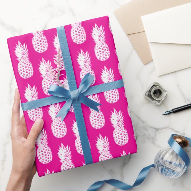 Pink and white pineapple pattern Birthday Wrapping Paper (Gifting)