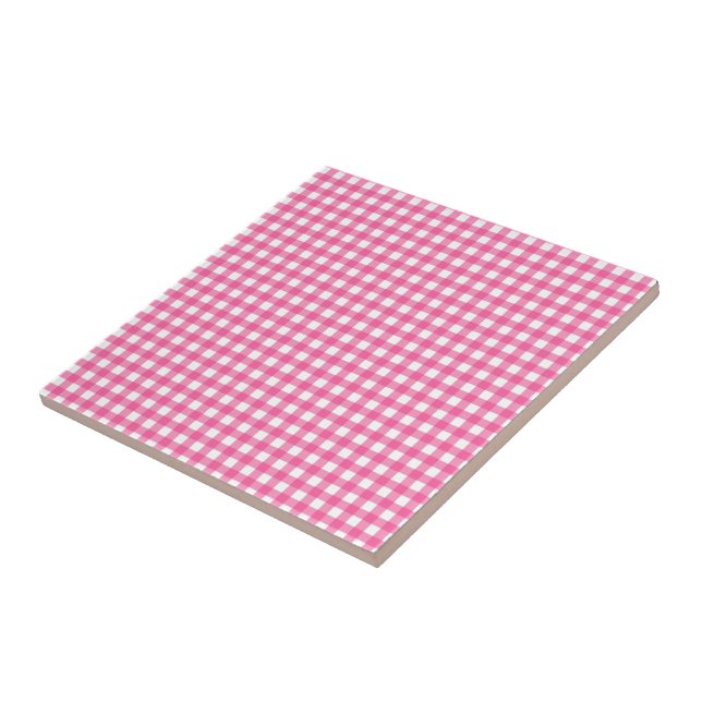 Pink and White Plaid Checked - Customisable Tile (Side)