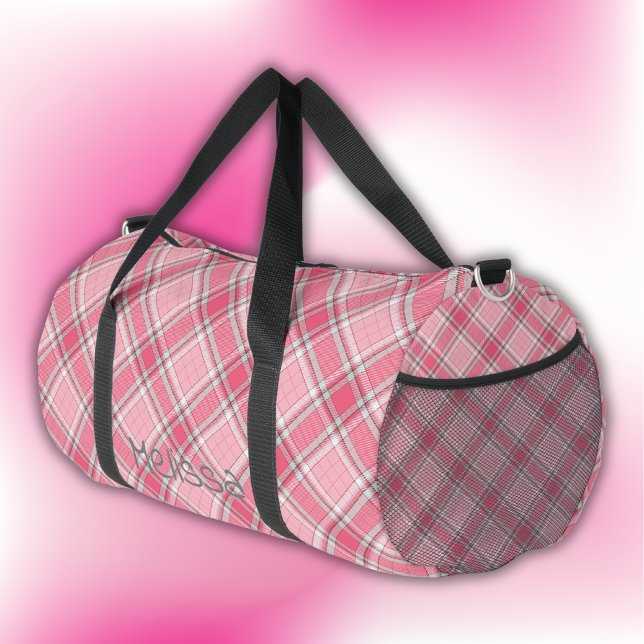 Pink and White Plaid Name Monogram | Duffle Bag (Creator Uploaded)