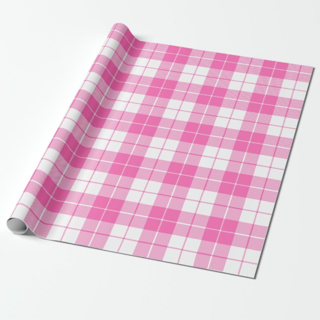 Pink and White Plaid Pattern |Large| Wrapping Paper (Unrolled)