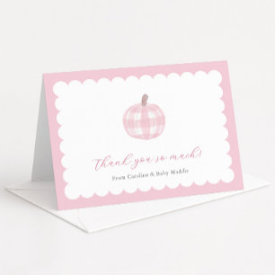 Pink And White Plaid Pumpkin Baby Girl Shower Thank You Card