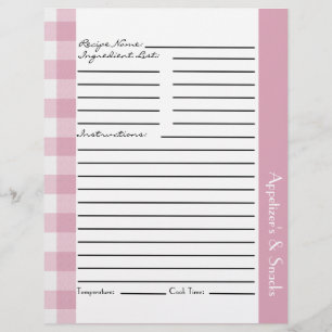 Pink and White Plaid Recipe Sheets