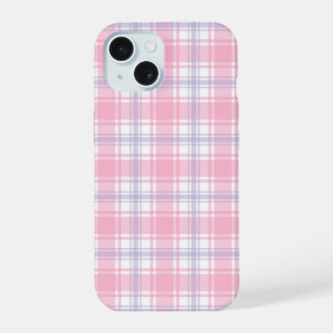 Pink and White Plaid Seamless Pattern iPhone 15 Case