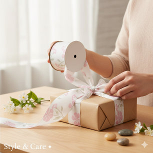 Pink and White Playful Floral Pattern Grosgrain Ribbon