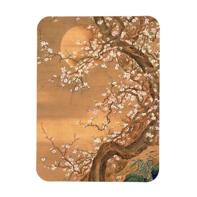 Pink and White Plum Blossoms in Moonlight, Shizan  Magnet (Vertical)