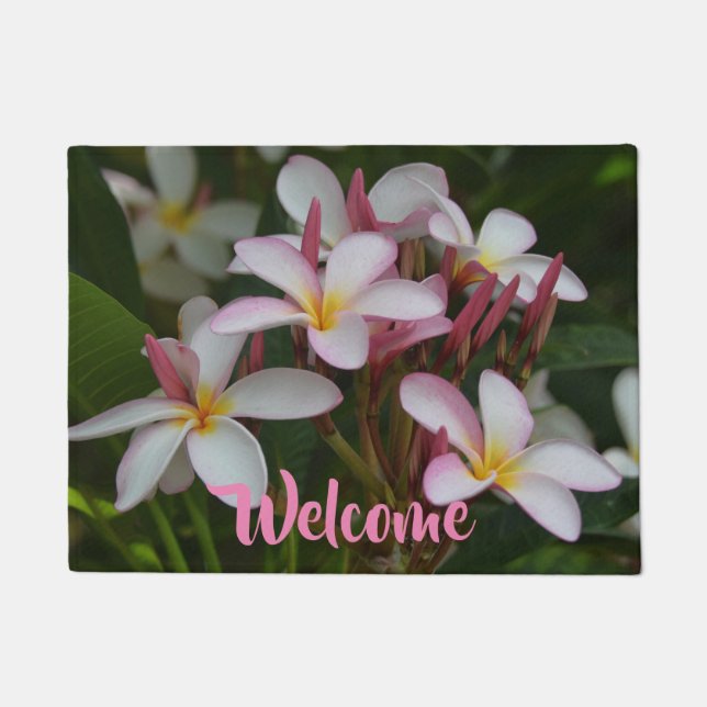 Pink and White Plumera with Welcome Doormat (Front)