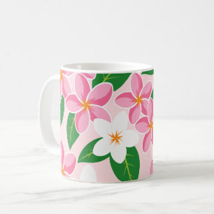 Pink and White Plumeria Floral Pattern Coffee Mug