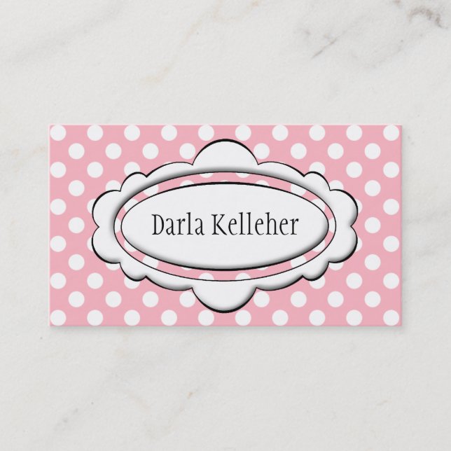 Pink and White Polka Dot Business Cards (Front)