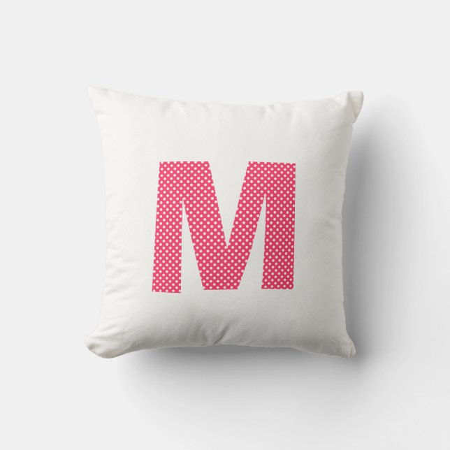 Pink and White Polka Dot Letter M Cushion (Front)