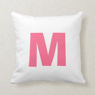 Pink and White Polka Dot Letter M Cushion