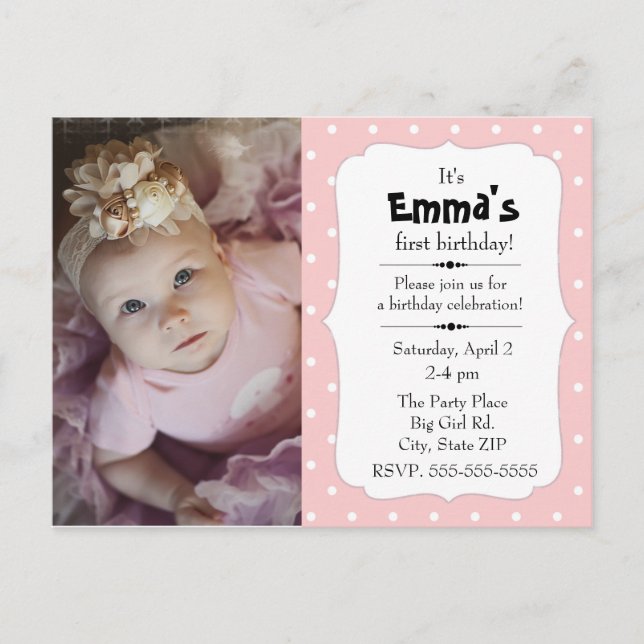 Pink and White Polka Dot Little Girl Birthday Postcard (Front)