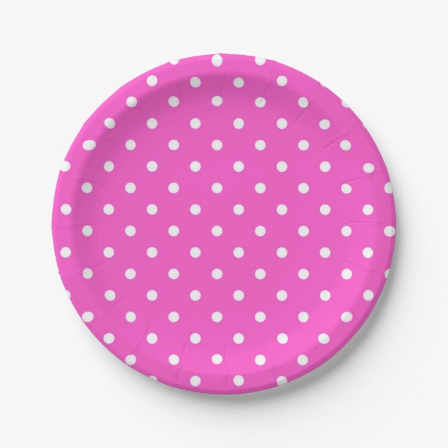 Pink and white polka dot modern glamour paper plate (Front)