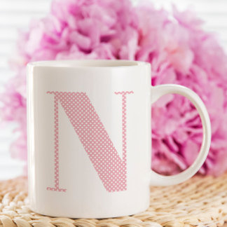 Pink and White Polka Dot Monogram Coffee Mug