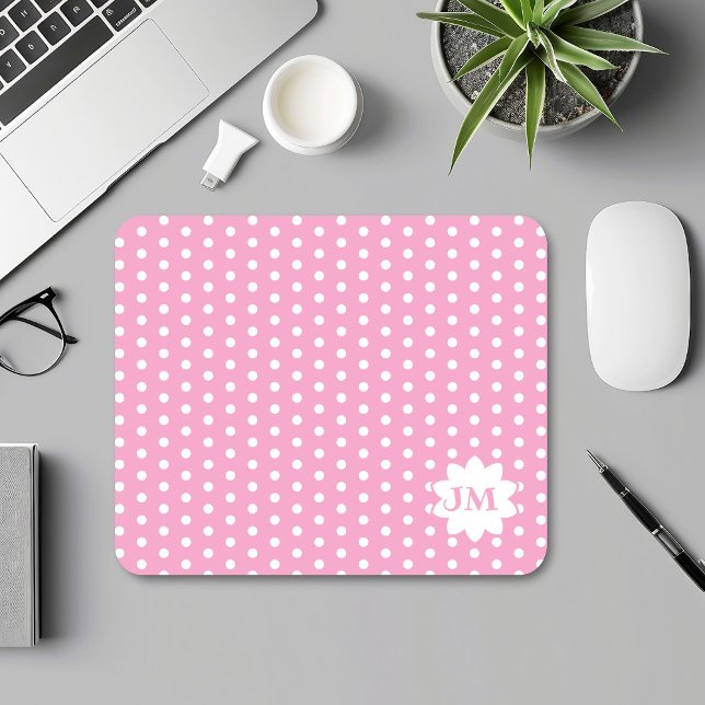 Pink and White Polka Dot Monogram Mouse Mat (Creator Uploaded)
