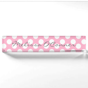 Pink and White Polka Dot Name Plate