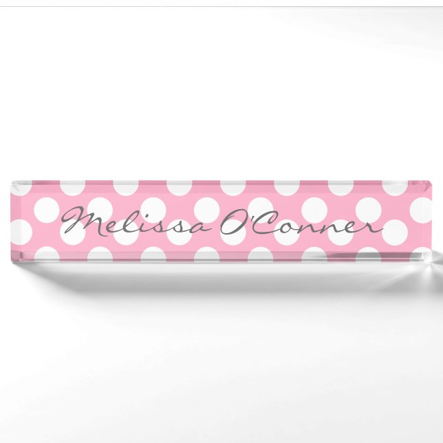 Pink and White Polka Dot Name Plate (Front)