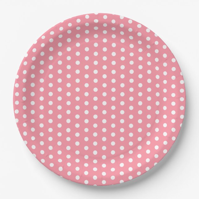 Pink and White Polka Dot Paper Plate (Front)