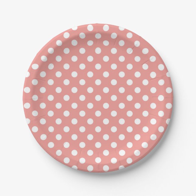 Pink and White Polka Dot Party Paper Plate (Front)