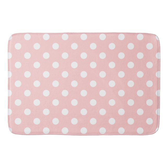 Pink and White Polka Dot Pattern Bath Mat (Front)